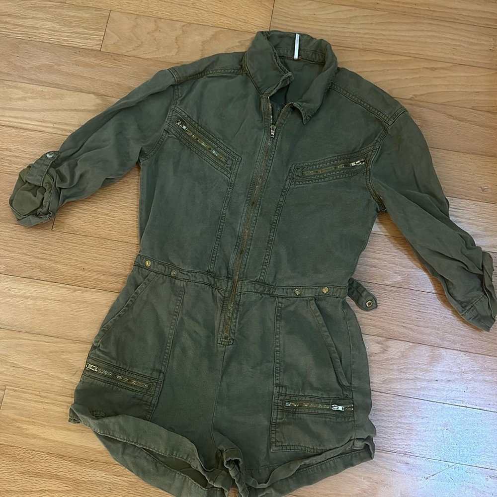 Free People camo green jumpsuit
